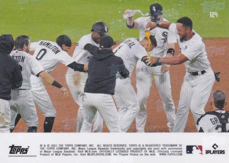 Chicago White Sox team celebrating a win with Nick Madrigal in 2021 TOPPS NOW #124
