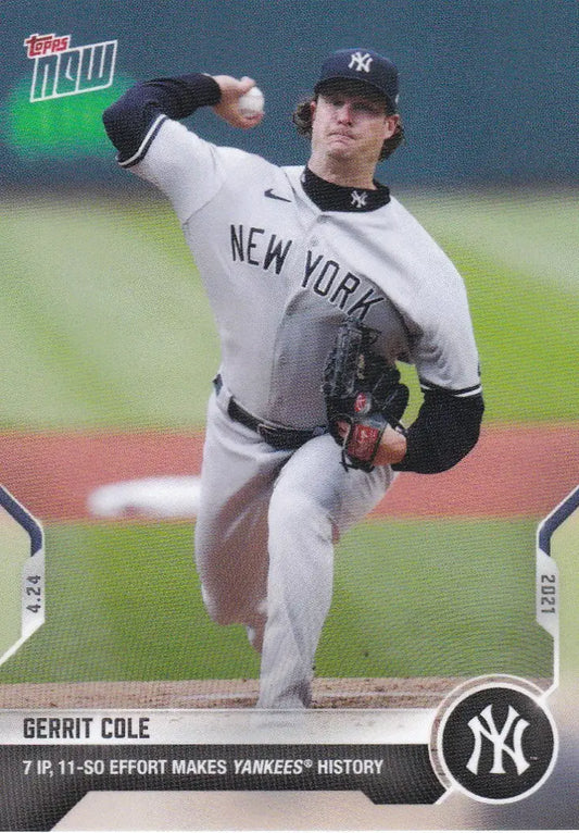 Gerrit Cole baseball card from 2021 Topps Now featuring New York Yankees trading cards