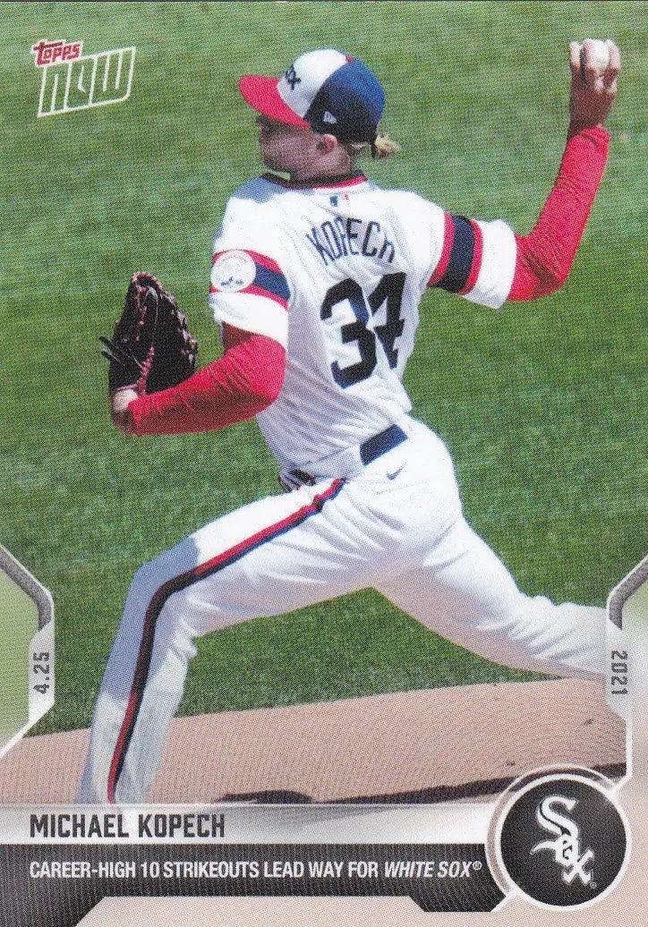 Michael Kopech baseball card from 2021 TOPPS NOW featuring Chicago White Sox design