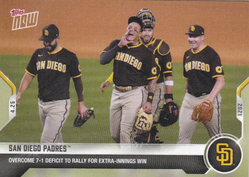 Baseball card of celebrating San Diego Padres players from 2021 TOPPS NOW #131
