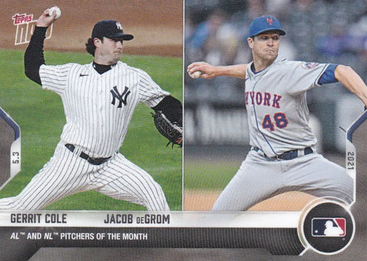 Baseball card featuring Gerrit Cole- MLB and Jacob deGrom from 2021 TOPPS NOW #166