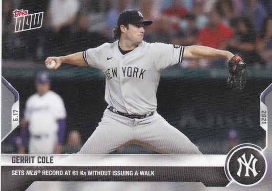 Gerrit Cole baseball card from 2021 TOPPS NOW representing New York Yankees