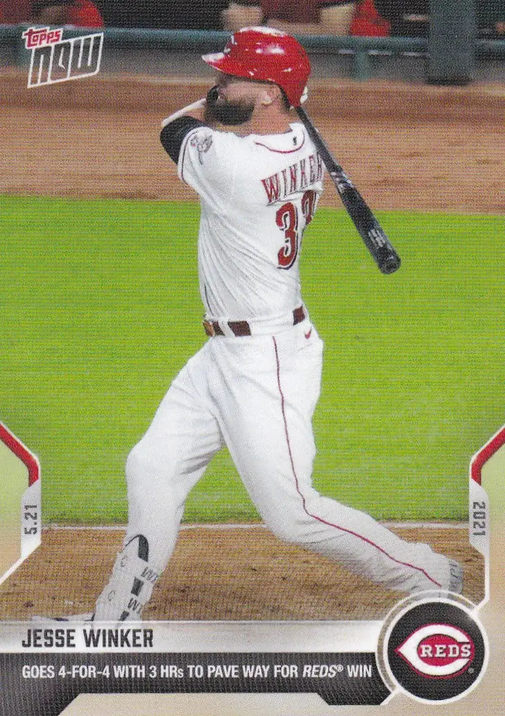 Jesse Winker baseball card from 2021 Topps Now featuring Cincinnati Reds player