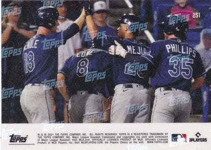 Baseball card featuring four players from the Tampa Bay Rays 2021 TOPPS NOW #251 collection