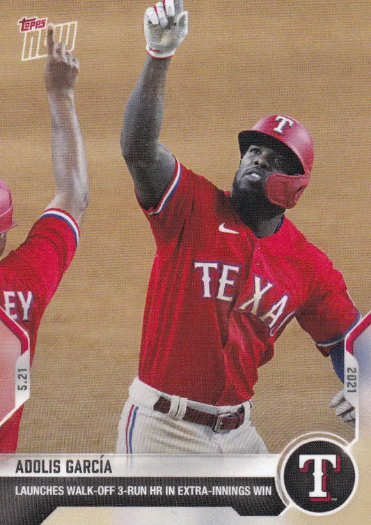 Adolis Garcia baseball card from 2021 Topps Now featuring Texas Rangers player