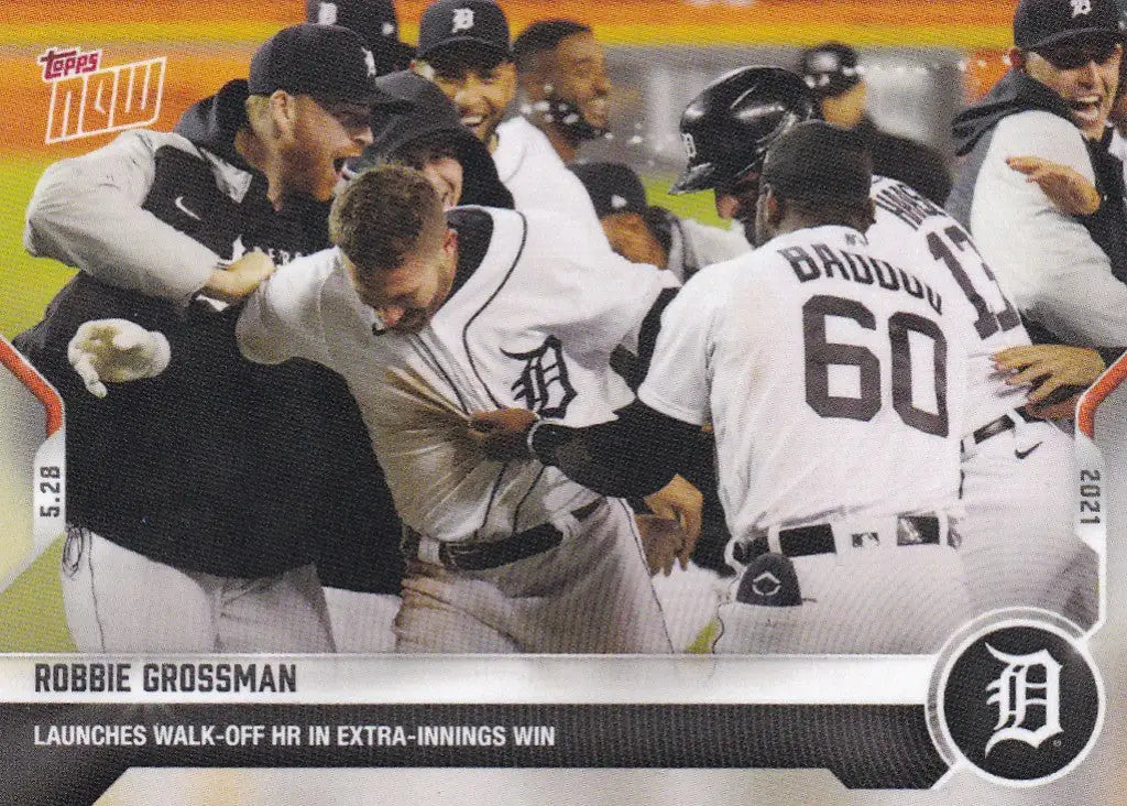 2021 Topps Now Robbie Grossman Detroit Tigers baseball card showcasing player highlights