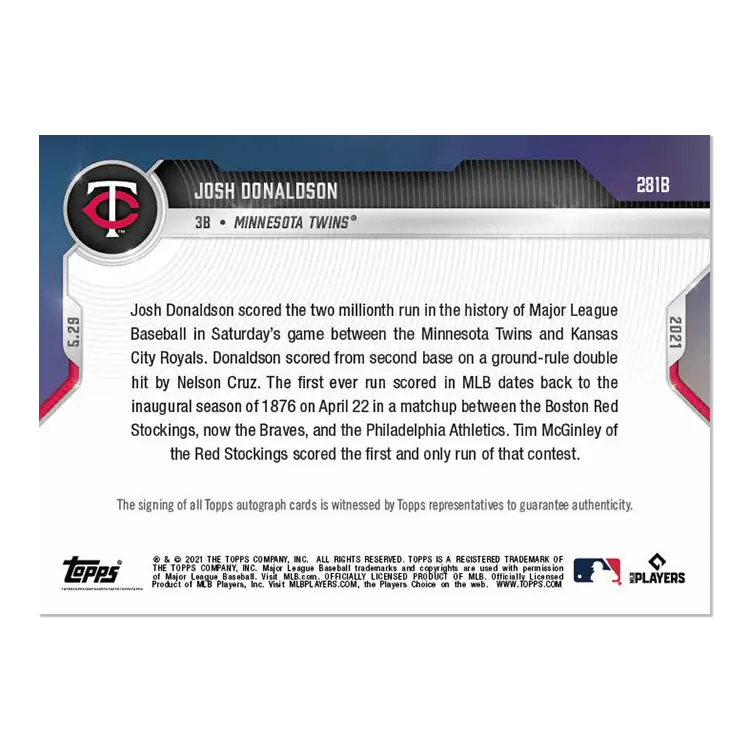 Baseball card of Josh Donaldson, Toronto Blue Jays, featuring stats on the back