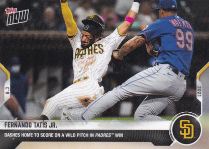 Fernando Tatis Jr. sliding into home on 2021 Topps Now San Diego Padres baseball card