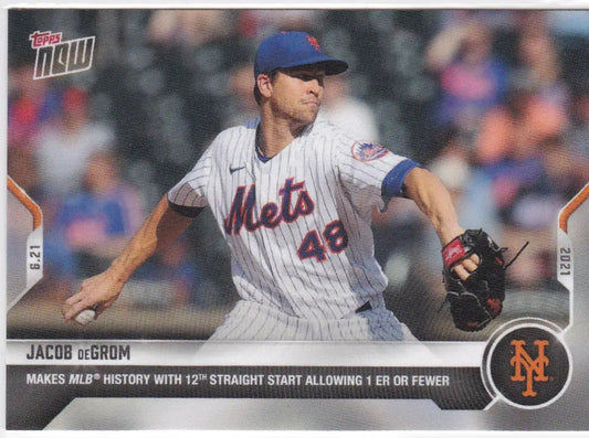 Jacob deGrom baseball card from 2021 TOPPS NOW featuring YOTK Mets trading cards