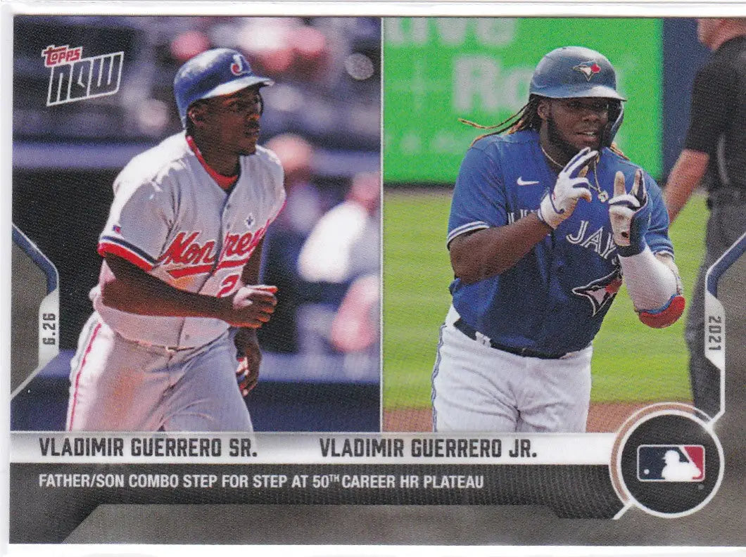 Baseball card of Vladimir Guerrero Sr. and Jr. from 2021 TOPPS NOW #417 Guerrero Jr. MLB