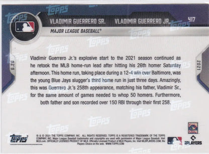 Back of 2021 TOPPS NOW #417 Vladimir Guerrero Jr. MLB baseball card