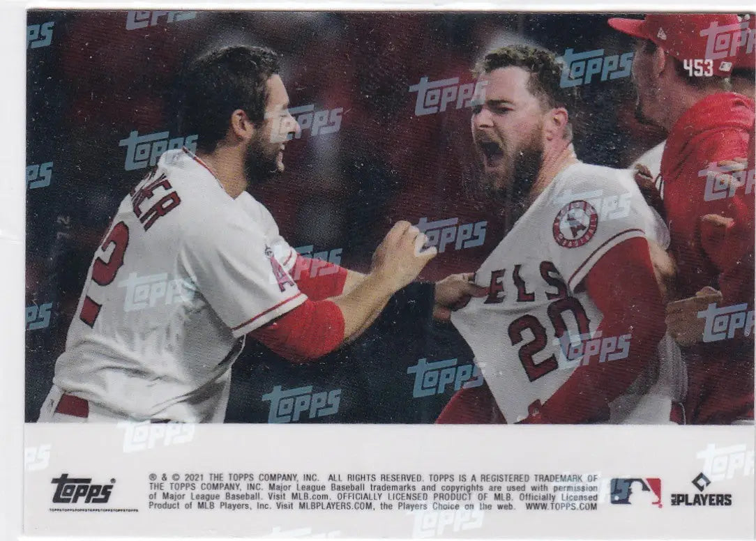 Baseball card of Jared Walsh - Angels celebrating players in 2021 Topps Now #453