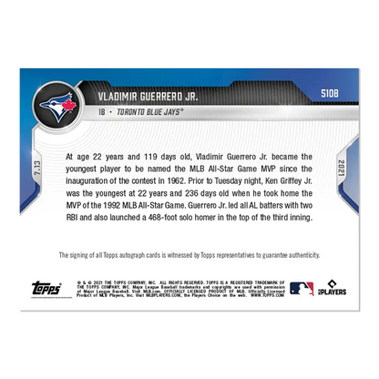 2021 Topps Now 510B Vladimir Guerrero Jr. Autograph ASG MVP card limited to 49 copies