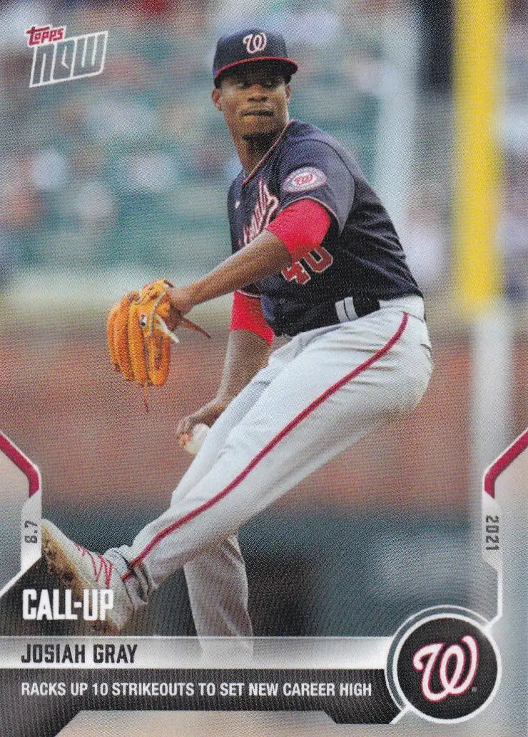 Josiah Gray baseball card from 2021 Topps Now featuring Washington Nationals player