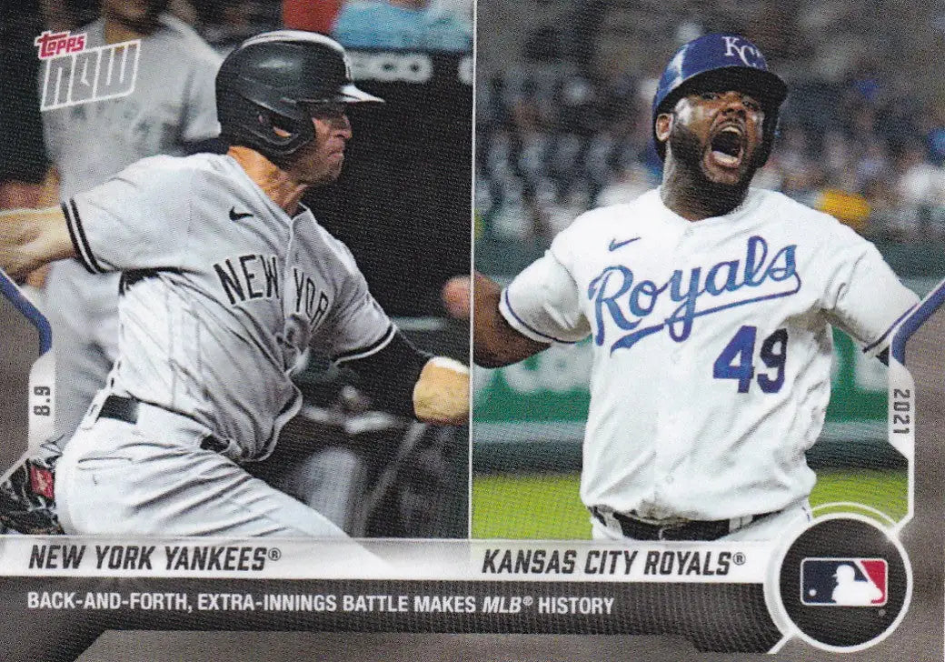 2021 Topps Now #638 Yankees and Royals baseball trading card for collectors and enthusiasts