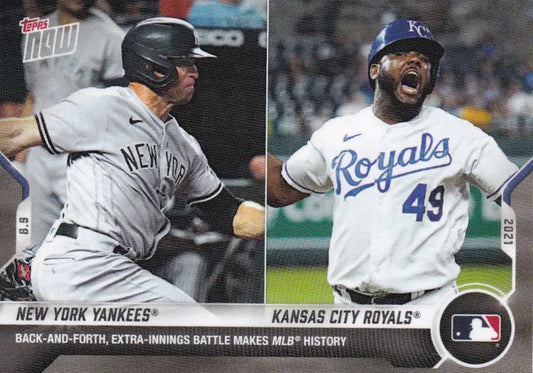 2021 Topps Now #638 Yankees and Royals baseball trading card for collectors and enthusiasts