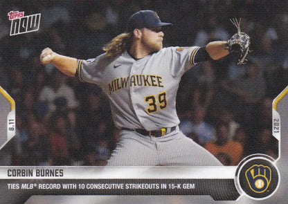Corbin Burnes baseball card for Milwaukee Brewers 2021 TOPPS NOW #643 collectible item