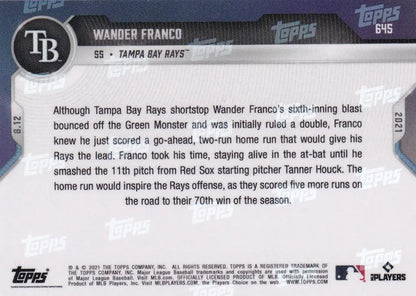 Wander Franco baseball card back from 2021 TOPPS NOW Tampa Bay Rays collectible
