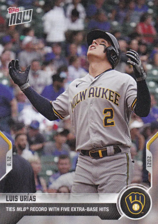 Luis Urías baseball card from 2021 Topps Now, showcasing the Milwaukee Brewers player