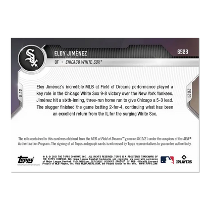 Eloy Jiménez Chicago White Sox baseball card from 2021 Topps Now Dreams Auto Relic