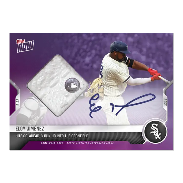 Eloy Jimenez Chicago White Sox trading card with autograph and uniform swatch, dreams auto relic