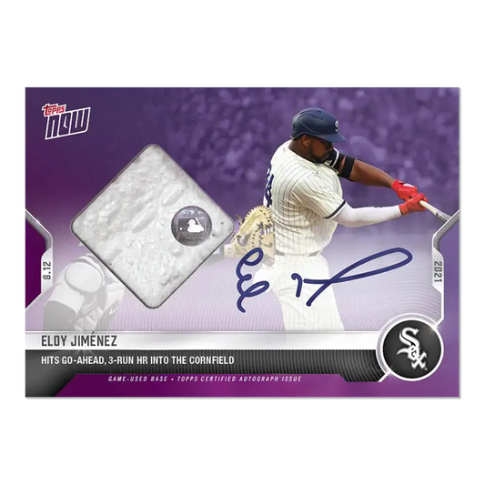 Eloy Jimenez Chicago White Sox trading card with autograph and uniform swatch, dreams auto relic
