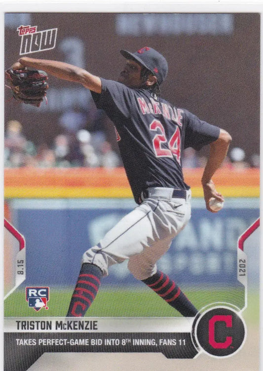 Triston McKenzie baseball card from 2021 Topps Now featuring Cleveland Indians star