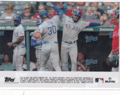 Celebrating Texas Rangers baseball players including Nate Lowe- Texas Rangers team photo