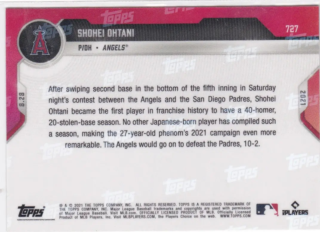 Shohei Ohtani angels baseball card back from 2021 TOPPS NOW #727