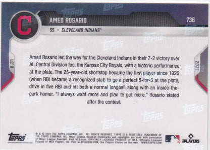 Amed Rosario baseball card from 2021 TOPPS NOW featuring Rosario- Cleveland Indians player