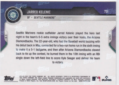 Back of 2021 TOPPS NOW Jarred Kelenic baseball card showing stats Seattle Mariners