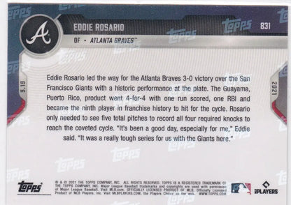 Baseball card back featuring Eddie Rosario- Atlanta Braves from 2021 TOPPS NOW #831