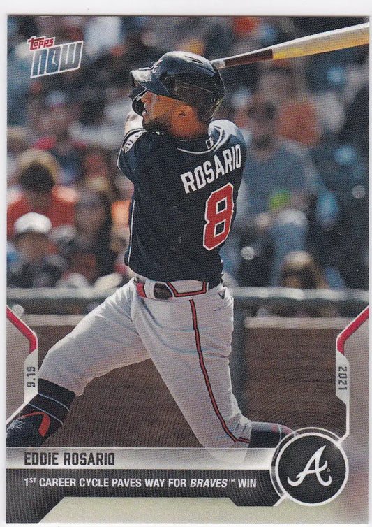 Eddie Rosario baseball card from 2021 TOPPS NOW featuring Atlanta Braves player Rosario-Atlanta Braves