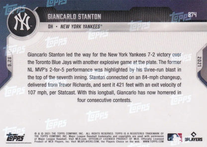 Giancarlo Stanton baseball card from 2021 TOPPS NOW featuring New York Yankees star