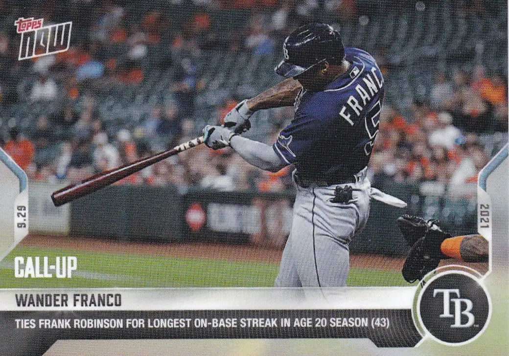 Wander Franco baseball card from 2021 TOPPS NOW Tampa Bay Rays product featuring Tampa Bay Rays player