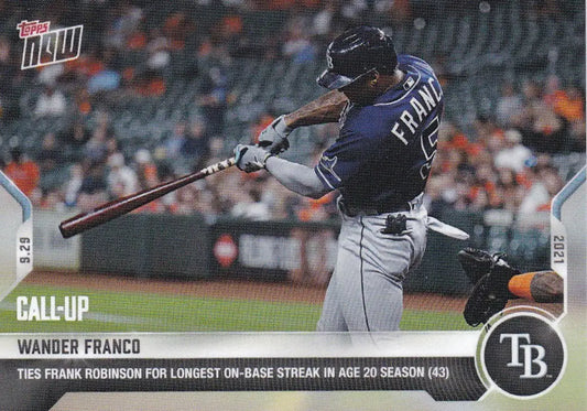 Wander Franco baseball card from 2021 TOPPS NOW Tampa Bay Rays product featuring Tampa Bay Rays player