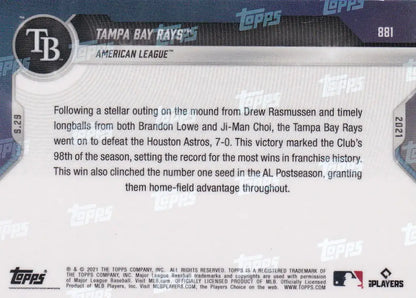 Back of Tampa Bay Rays baseball card from 2021 TOPPS NOW series