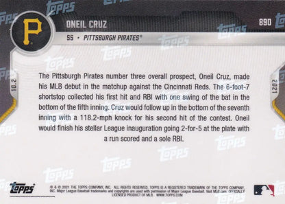 Baseball card back showing O’Neil Cruz Pittsburgh Pirates and state taxes info