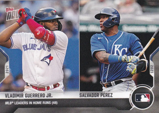 Baseball card featuring Vladimir Guerrero Jr. and Salvador Pérez from 2021 TOPPS NOW