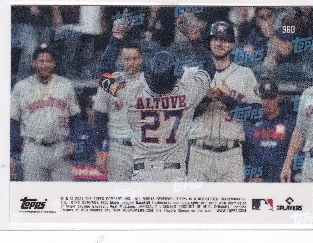 Jose Altuve Houston Astros baseball card from 2021 TOPPS NOW #960 featuring Jose Altuve Houston