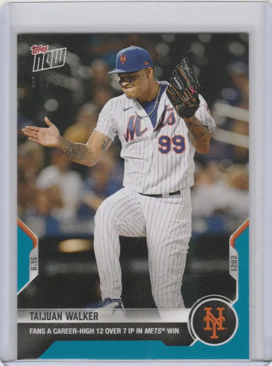 Baseball card of Taijuan Walker, New York Mets pitcher, in pinstriped uniform