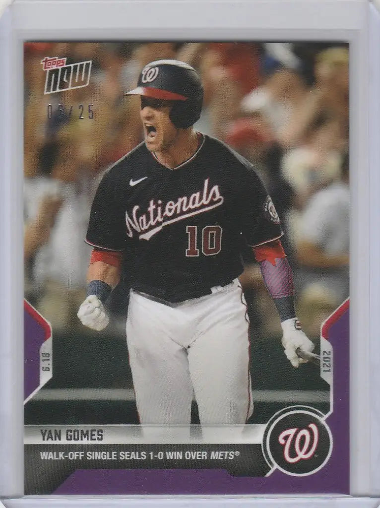 Baseball card of Yan Gomes in batting stance for Washington Nationals 2021 Topps Now