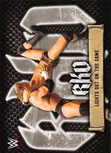 WWE trading card featuring wrestler performing RKO move from 2021 Topps RKO series