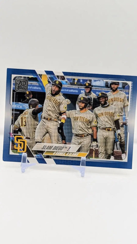 2021 Topps Royal Blue #323 Baseball Trading Card featuring Fernando Tatis Jr. and Manny Machado