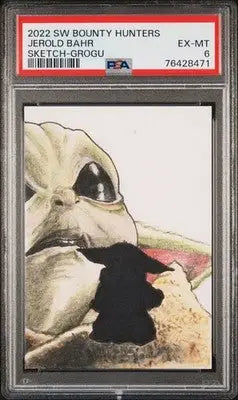 Graded Star Wars Bounty Sketch Card featuring Grogu from 2021 Topps Star Wars Bounty Hunters