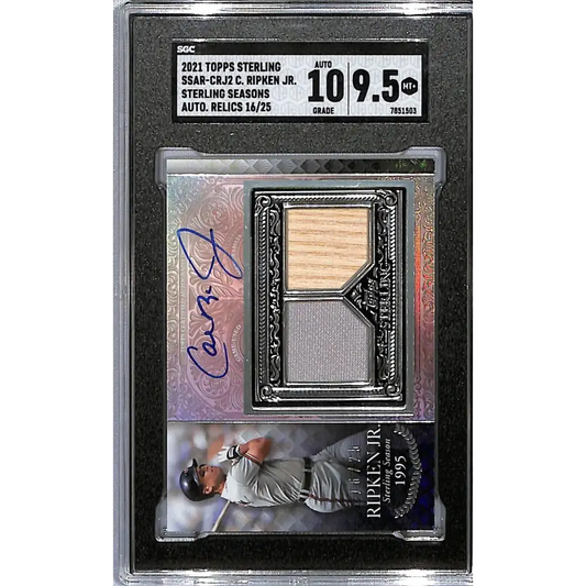 2021 Topps Sterling Seasons Relics #SSAR-CRJ2 Cal Ripken Jr. SGC 9.5 MINT+ MEM Auto 16/25 Baltimore Orioles Baseball Card