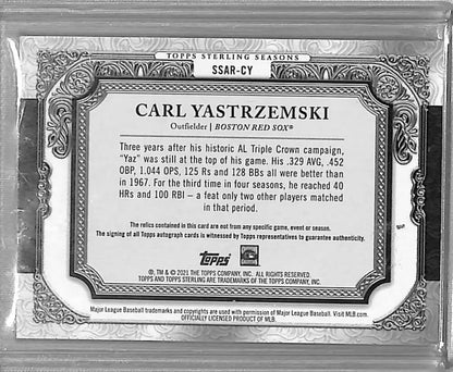 Carl Yastrzemski Red Sox Topps Sterling Seasons baseball card with auto from 2021 set