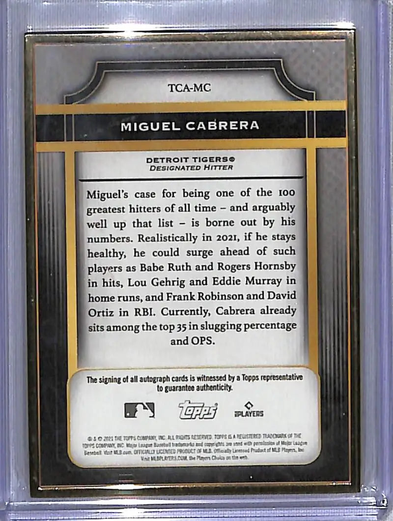 Miguel Cabrera baseball card showcasing his achievements with the Detroit Tigers