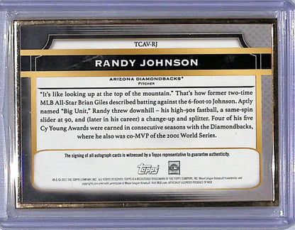 Randy Johnson Arizona Diamondbacks baseball card displayed in a protective case