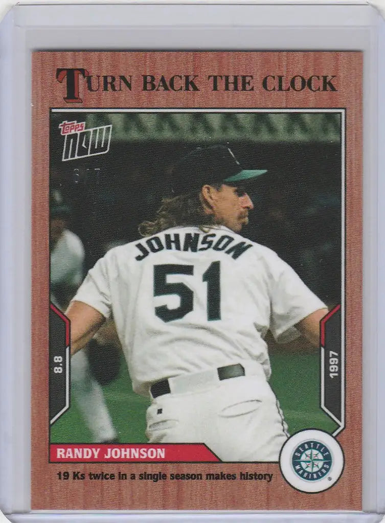 Baseball card of Randy Johnson Mariners pitcher jersey number 51 Topps Turn Back Cherry Parallel
